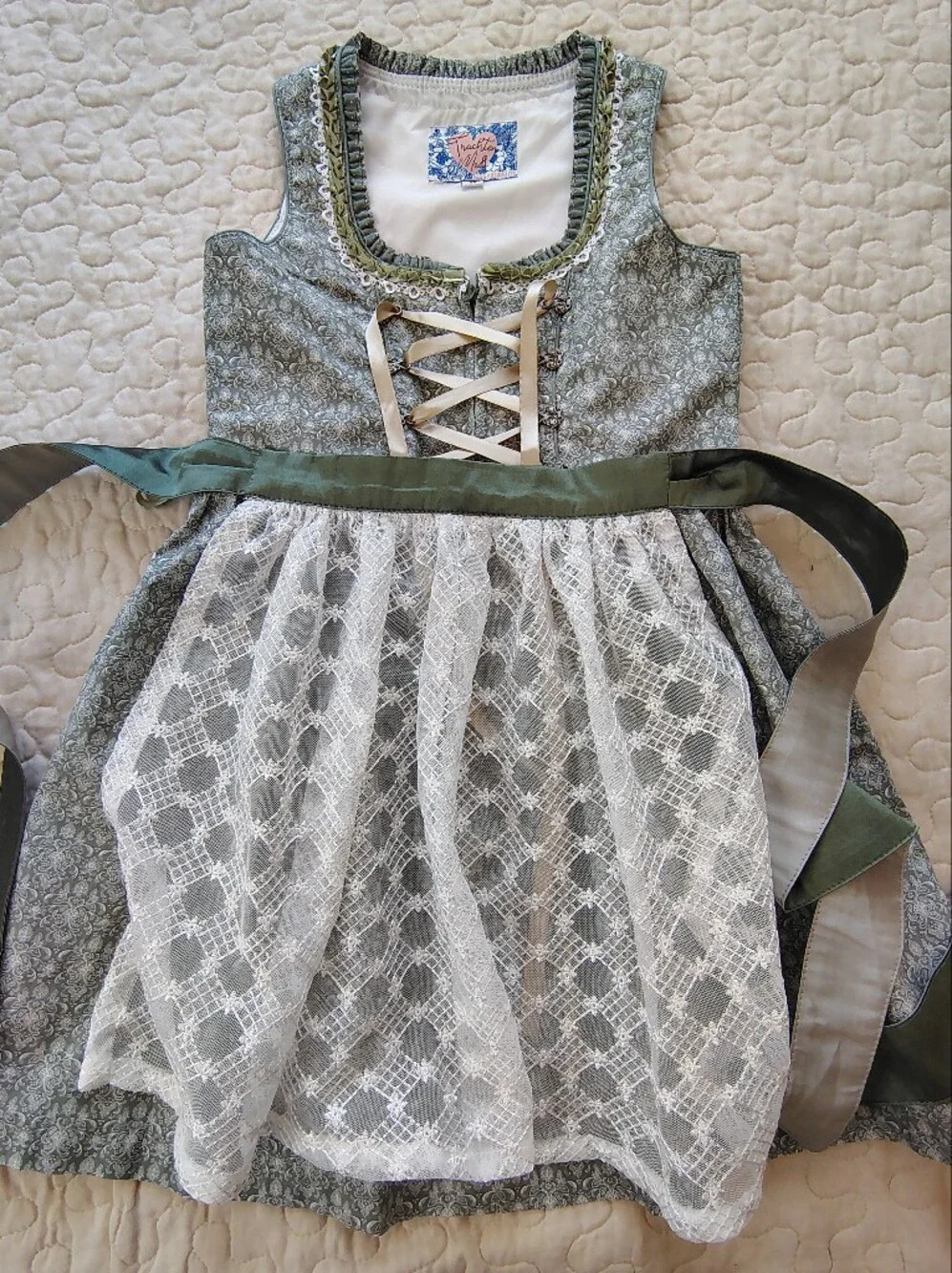 Stockerpoint Trachten Mädl Girls Dirndl Dress – Olive Green Floral.